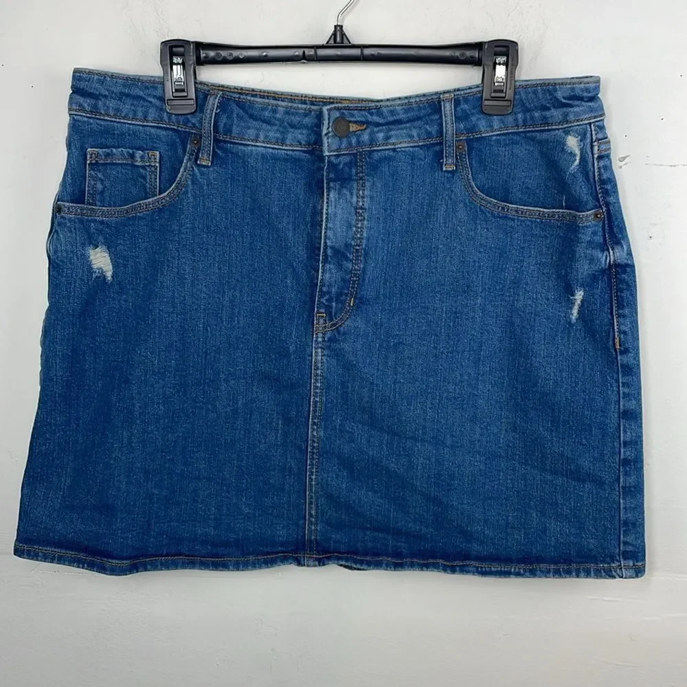 Old Navy Blue Mini Casual Denim Jean distressed skirt size 16